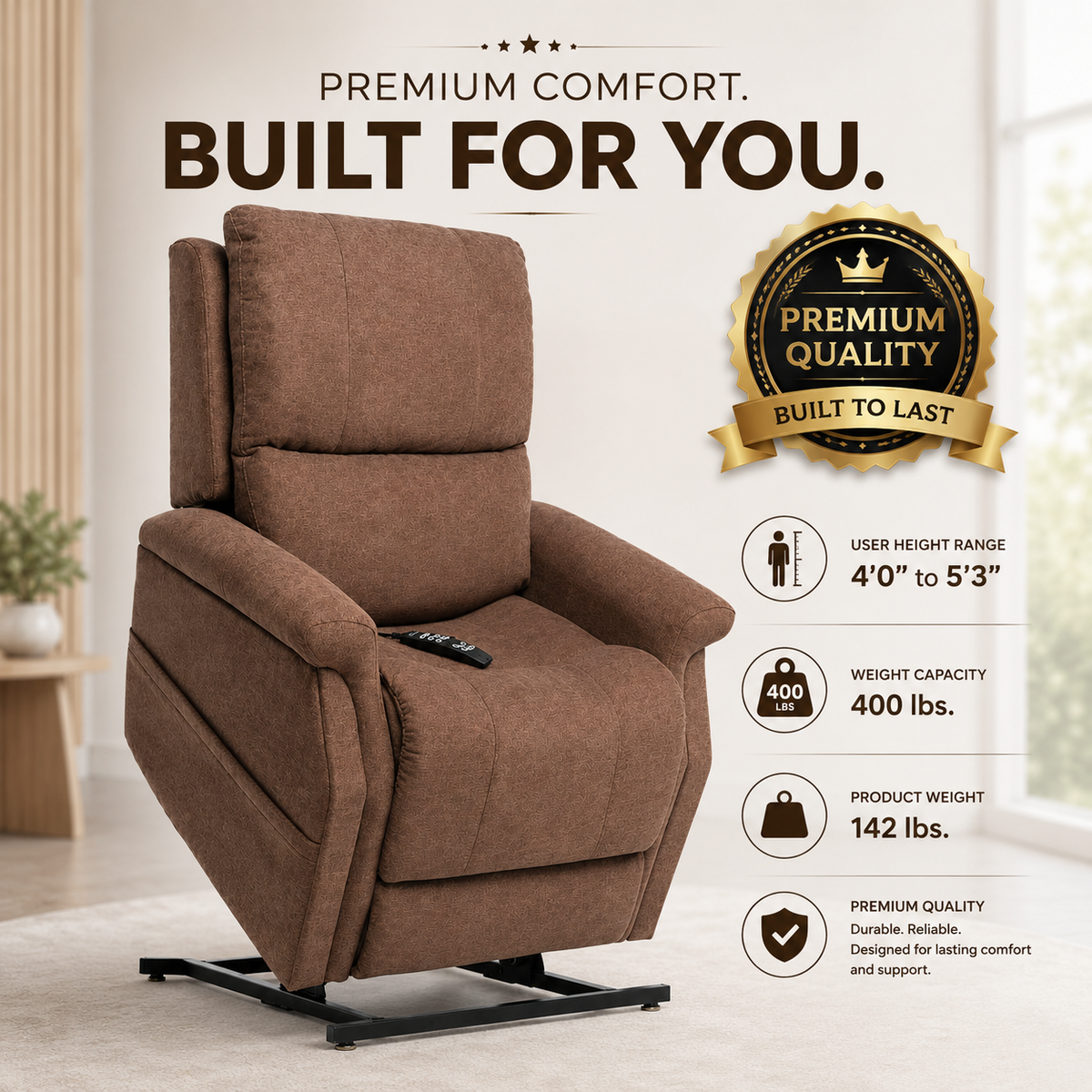 Pride VivaLift! Metro 2 compact power lift recliner, view 9
