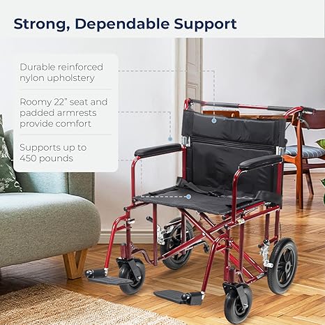 22" Bariatric Aluminum Transport Chair
