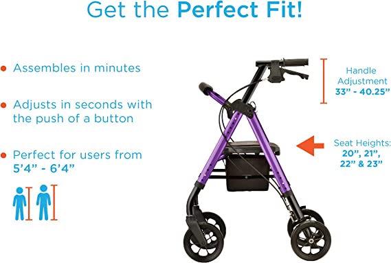 Nova New STAR Heavy Duty Deluxe Rollator, 8" Wheels, 450 lbs.