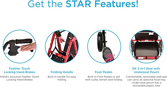 Nova New STAR Heavy Duty Deluxe Rollator, 8" Wheels, 450 lbs.