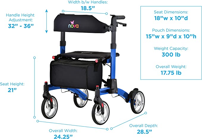 Nova Monarch Rollator, 8" Wheels, 300 lbs