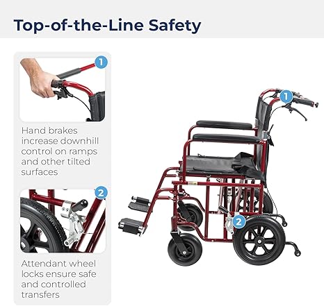 22" Bariatric Aluminum Transport Chair