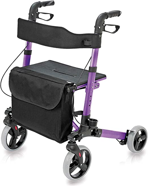 DMI Rollator, Purple, Healthsmart Gateway, Aluminum Rollator with Cane Holder, 300LB Weight Cap