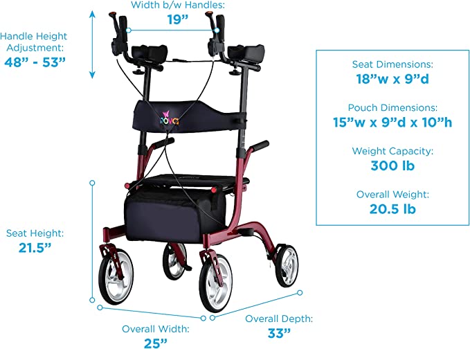 Nova PHOENIX RISE UP Rollator, 10" (Front) | 8"(Rear) Wheels, 300 lbs,