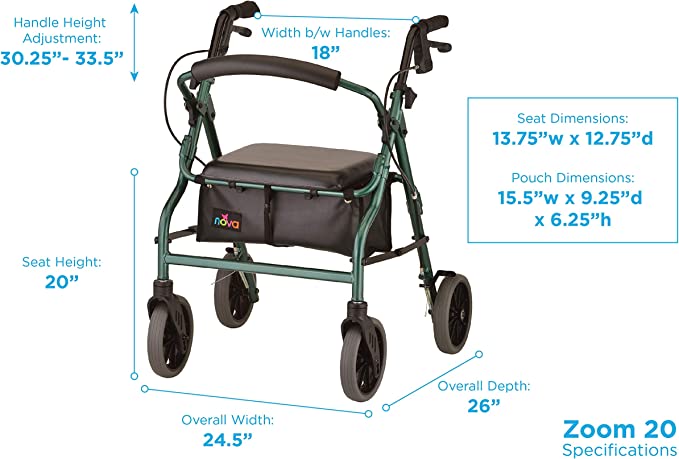 Nova Zoom 18in Junior Rollator, 8in, Hemi, 300lb
