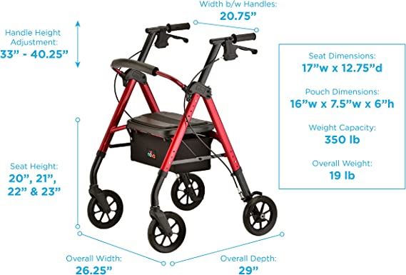 Nova New STAR Heavy Duty Deluxe Rollator, 8" Wheels, 450 lbs.