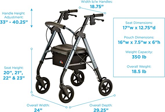 Nova New STAR Heavy Duty Deluxe Rollator, 8" Wheels, 450 lbs.