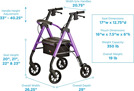 Nova New STAR Heavy Duty Deluxe Rollator, 8" Wheels, 450 lbs.