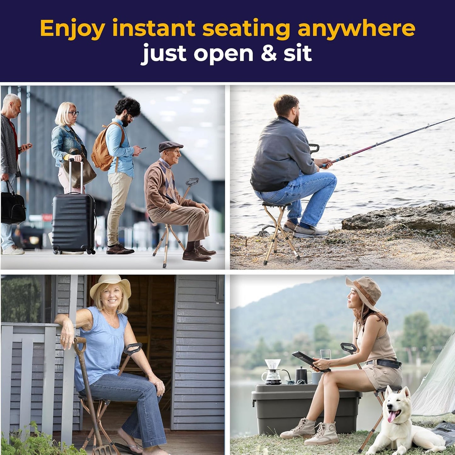 Medical Adjustable Lightweight Folding Cane with Seat