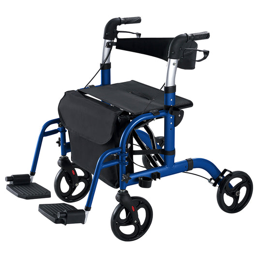 2 in 1 Rollator Walker and Transport Wheelchair Combo