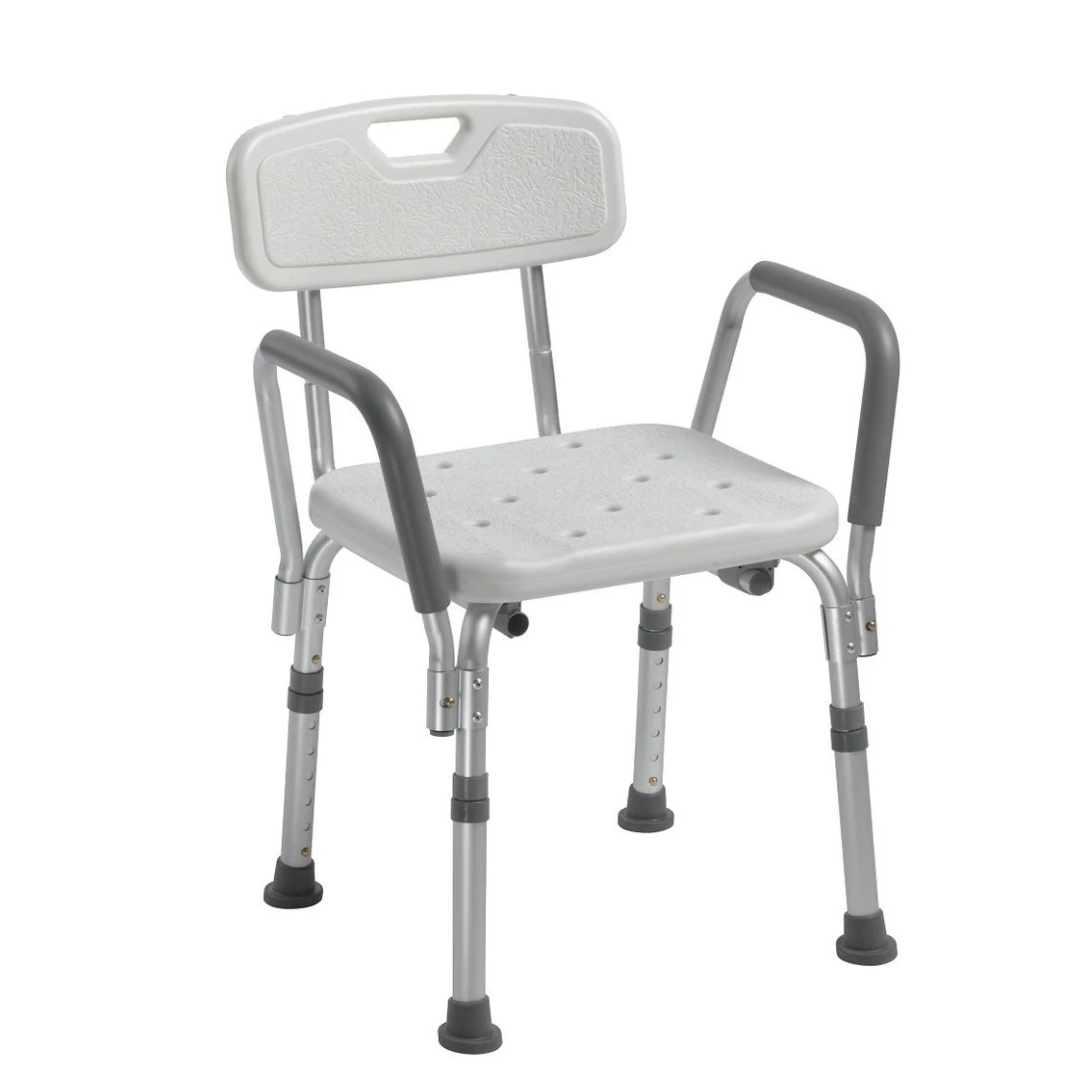 Premium Shower Bench/Chair with Removable Padded Arms - With Back - White