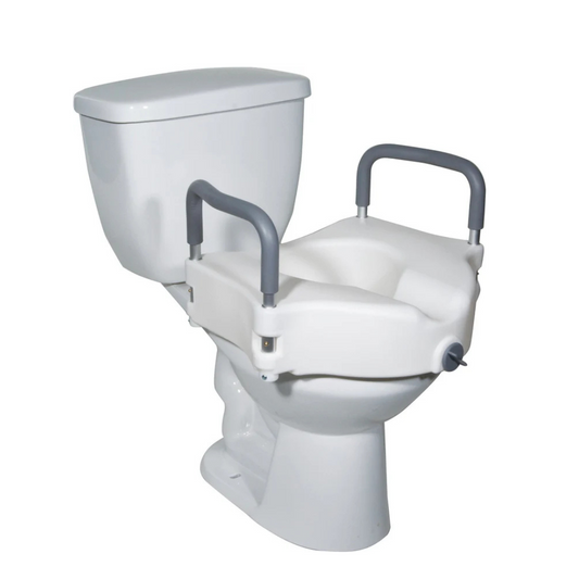 Raised Toilet Seat Round With Removable Arms, Lock & 5" Height