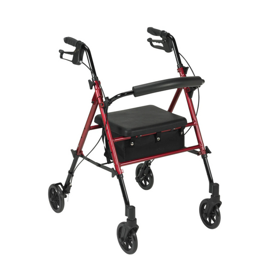 Rollator Walker With Seat, Brakes, 8” wheels - Red
