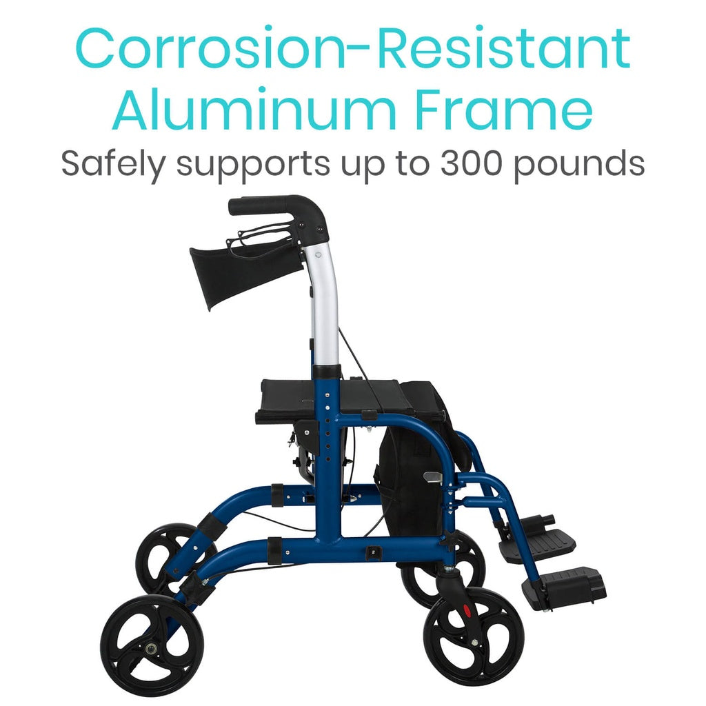 2 in 1 Rollator Walker and Transport Wheelchair Combo