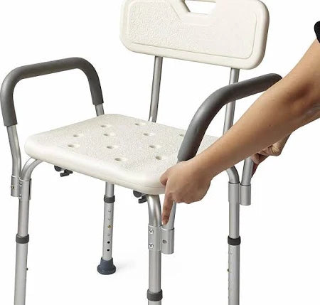 Premium Shower Bench/Chair with Removable Padded Arms - With Back - White