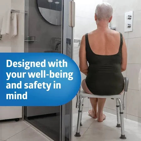Premium Shower Bench/Chair with Removable Padded Arms - With Back - White