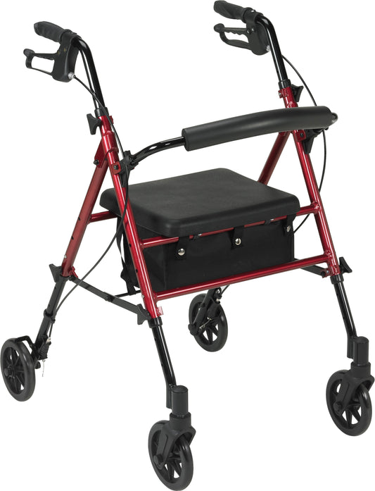 Rollator Walker With Seat, Brakes, 8” wheels - Red