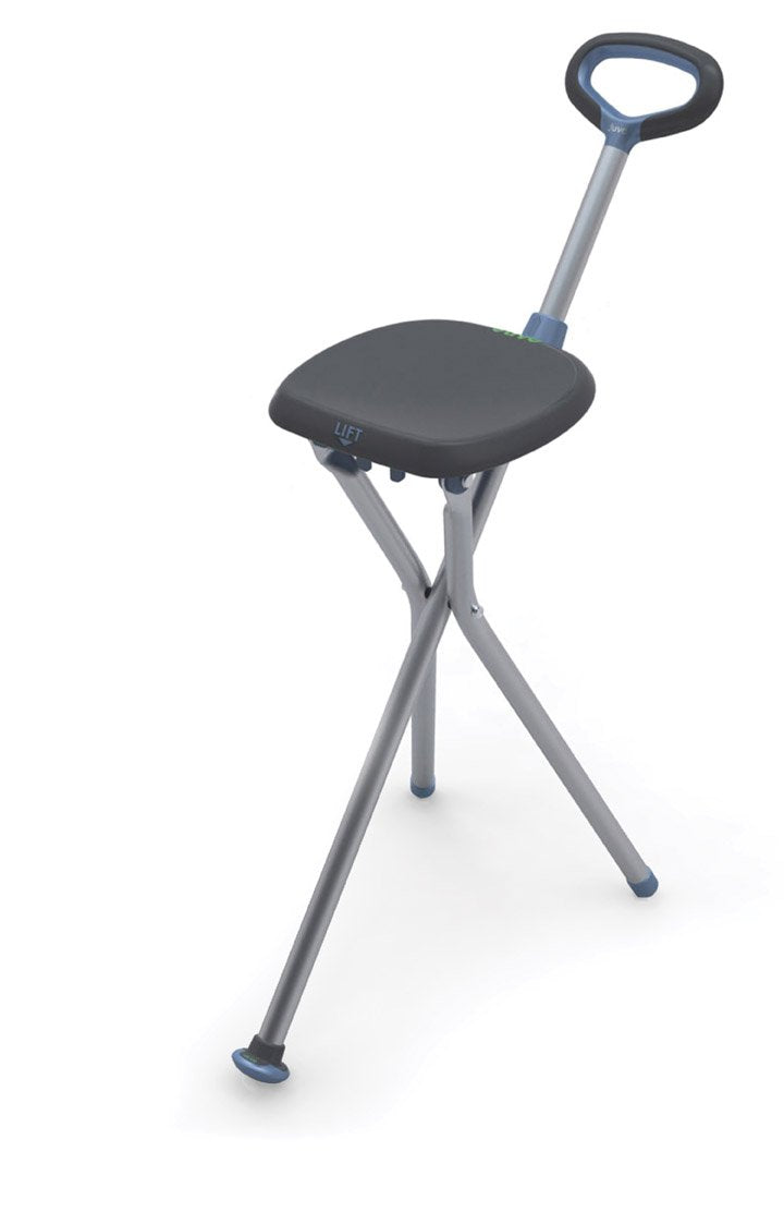 TRAVEL SEAT & CANE WITH SILVER LEGS