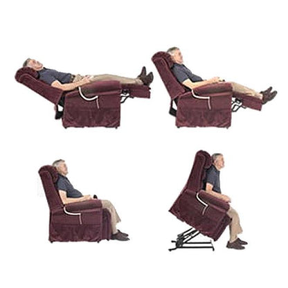 Lift chair with sleeping position, lounging, sitting and standing up positions 