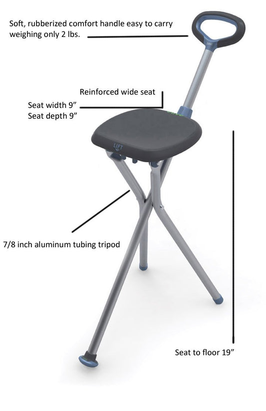 TRAVEL SEAT & CANE WITH SILVER LEGS