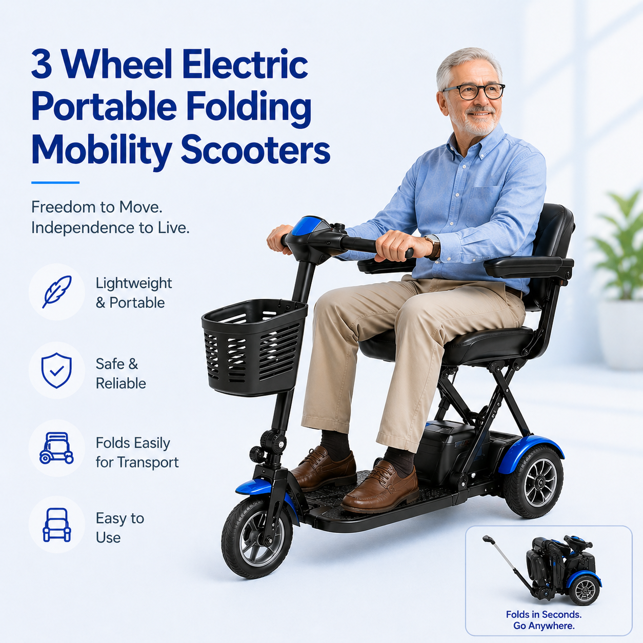 3 Wheel Electric Portable Folding Mobility Scooters
