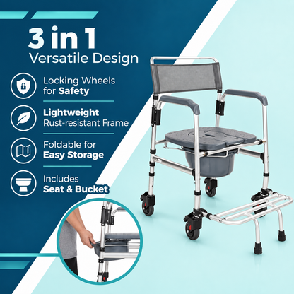 3 in 1 Shower Commode Transport Chair
