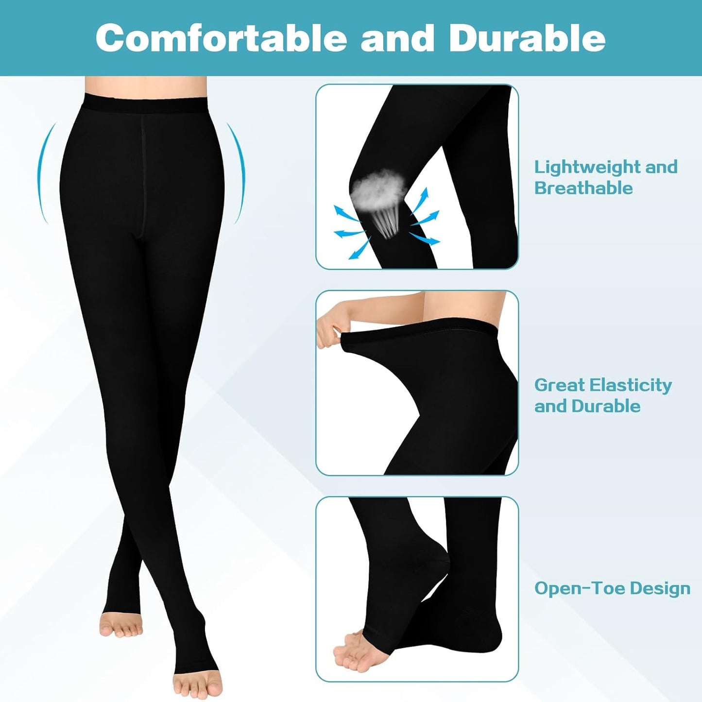 Lipedema Open Toe Compression Stockings 20–30 mmHg
