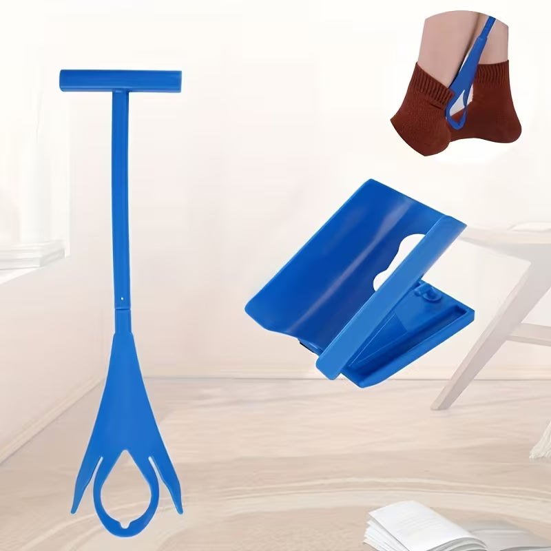 Easy-grip Blue Plastic Sock Aid with Support Base