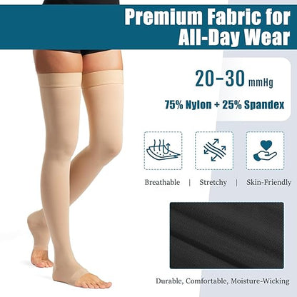 Open Toe Graduated Compression Stockings 20–30 mmHg