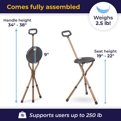 Medical Adjustable Lightweight Folding Cane with Seat
