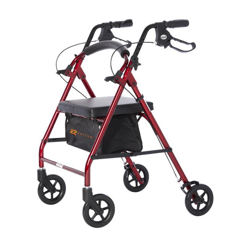 Rhythm Royal Aluminum 4 Wheel Rollator, 6", 300 lbs.