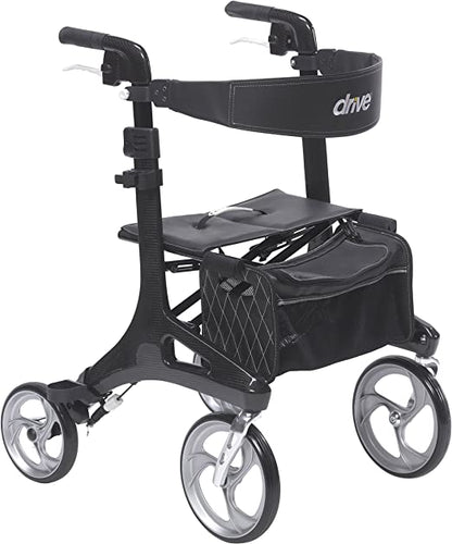 Drive Rollator, 10", Black Carbon Fiber, Nitro Elite, 300Lb Cap, Handle 33.25"- 38.2", Wheighs 12 Lbs