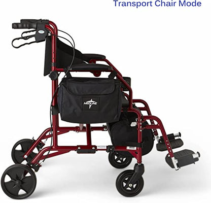 Medline Blue Translator Combination Transport Chair & Rollator (19X16) RED FRAME