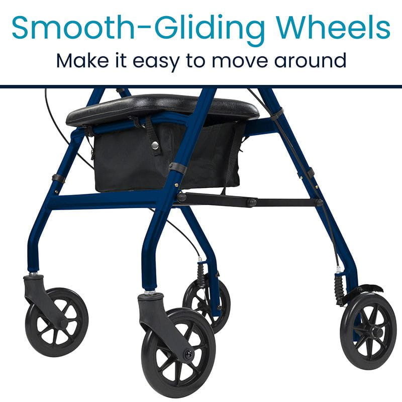 Lightweight rollator walker folded for storage