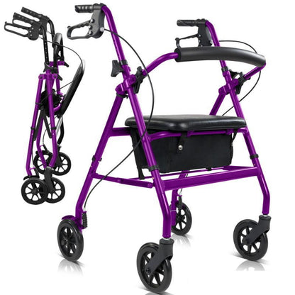 Purple lightweight rollator walker with seat