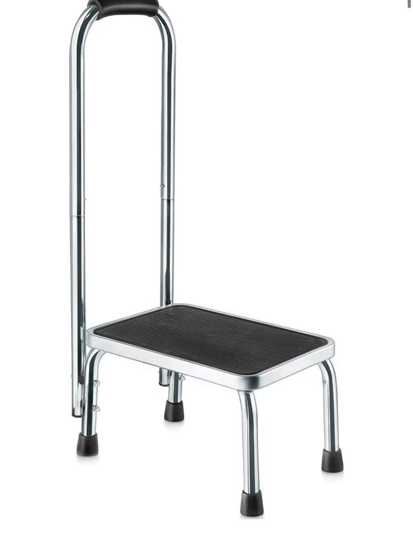 Step stool with handrail on a white background