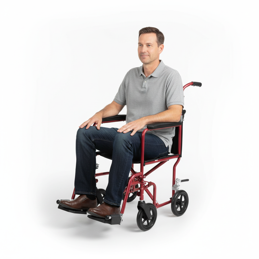 Deluxe Fly-Weight Aluminum Transport Chair with Removable Casters