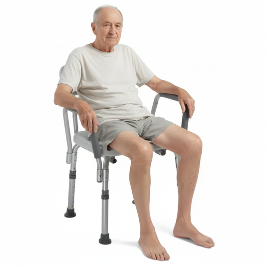 Premium Shower Bench/Chair with Removable Padded Arms - With Back - White