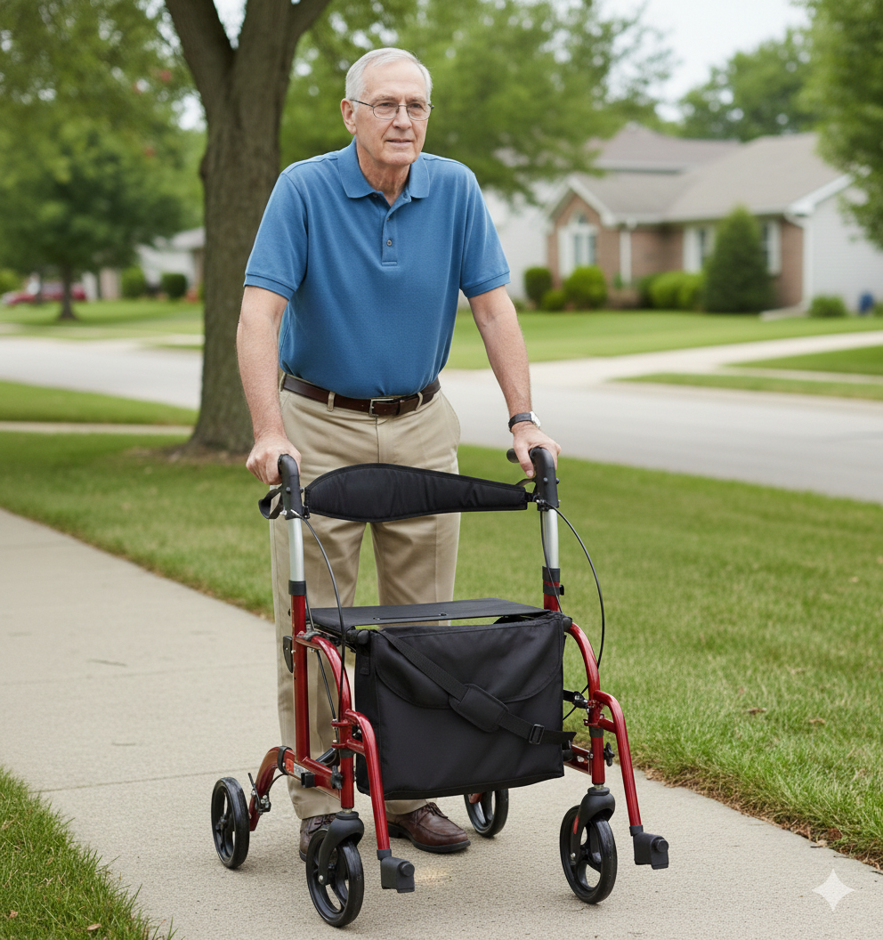 2 in 1 Rollator Walker and Transport Wheelchair Combo