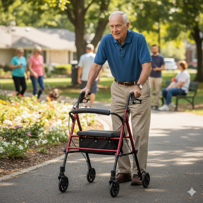 Rollator Walker With Seat, Brakes, 8” wheels - Red
