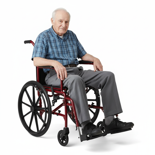 Ultralight Transport Wheelchair with 19” Wide Seat, Folding Transport Chair- Red