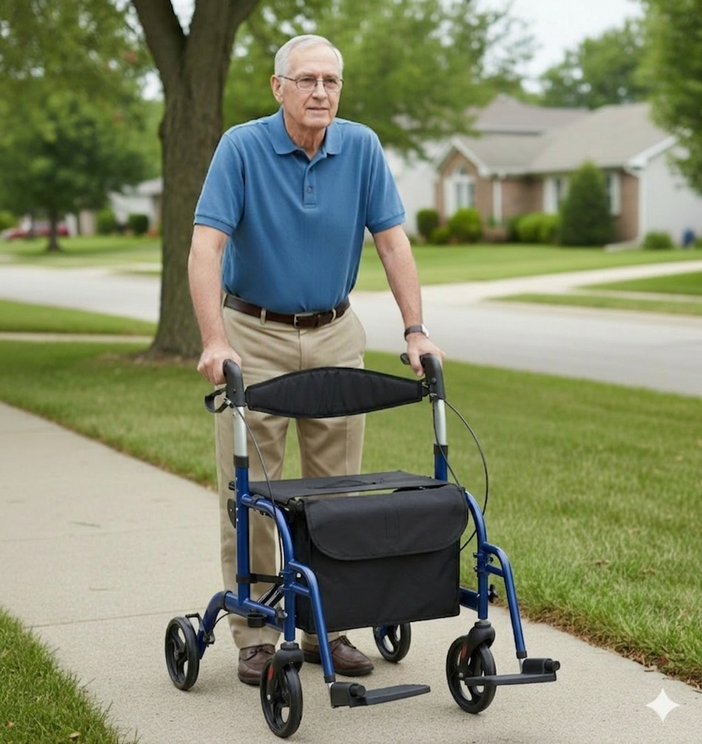 2 in 1 Rollator Walker and Transport Wheelchair Combo