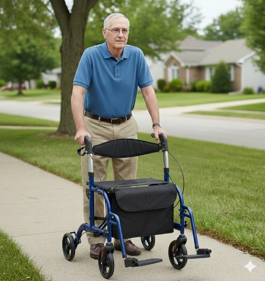 2 in 1 Rollator Walker and Transport Wheelchair Combo