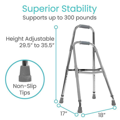 Hemi walker with wide base for more support than a quad cane