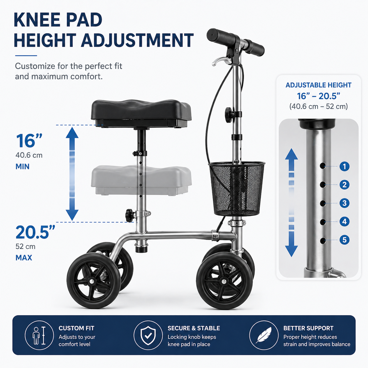 knee scooter knee pad height adjustment diagram