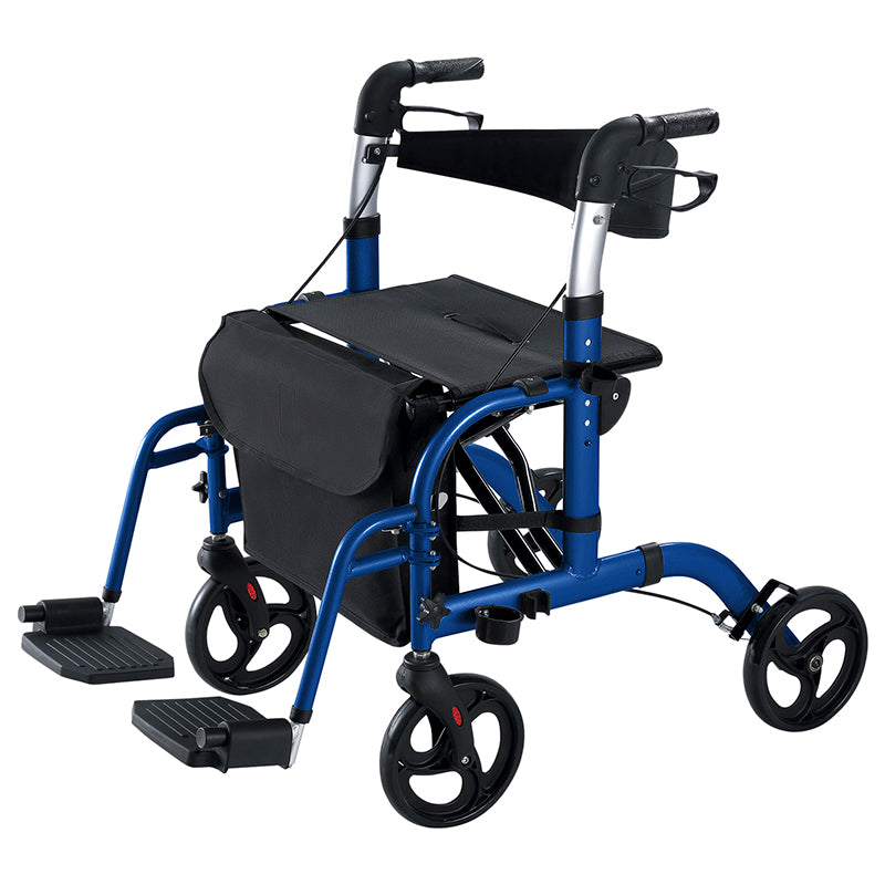 2 in 1 Rollator Walker and Transport Wheelchair Combo