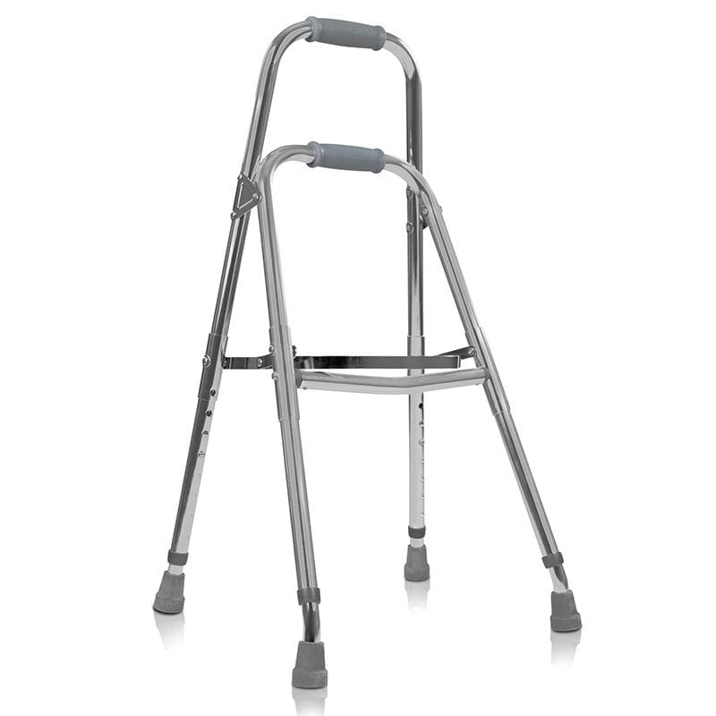 Hemi walker for adults, silver aluminum frame with four-leg base