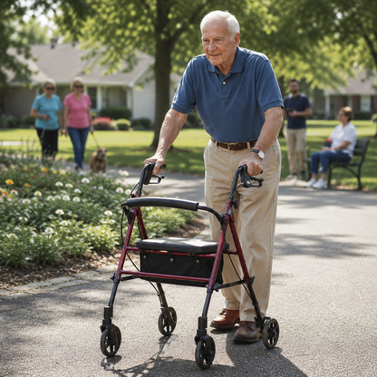 Rollator Walker With Seat, Brakes, 8” wheels - Red
