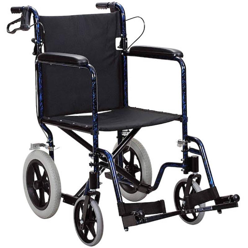 Transport wheelchair with brakes and 10" rare wheels