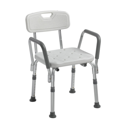 Premium Shower Bench/Chair with Removable Padded Arms - With Back - White